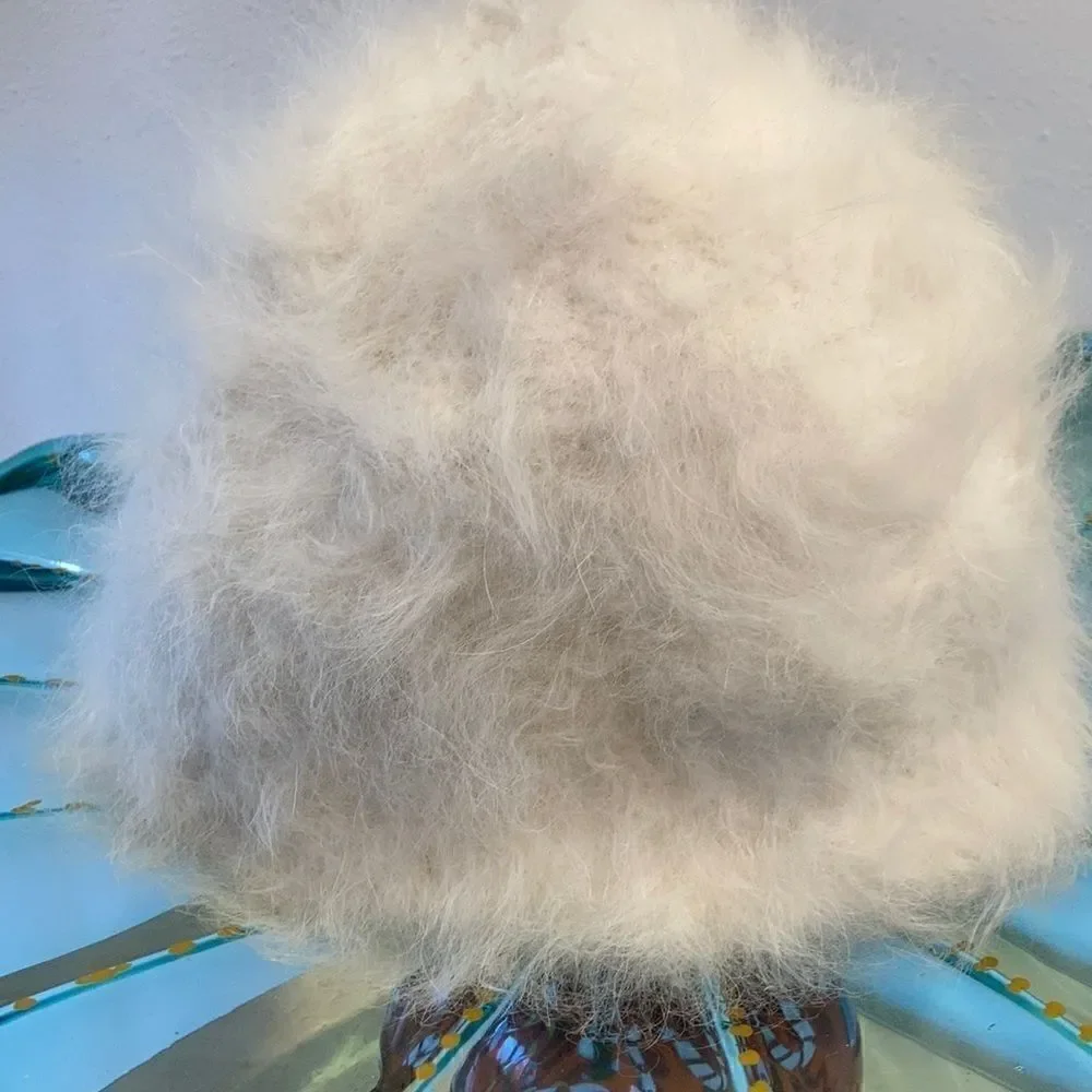 HAND CRAFTED New Fur Ivory White Cream Tone Nuetral Hand Knit Cruelty Free Hat